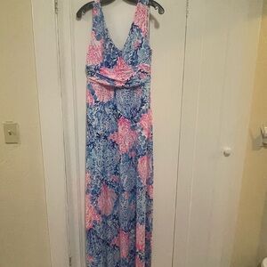 Lilly Pulitzer Sloane “Sway With Me” maxi dress size medium blue floral coral